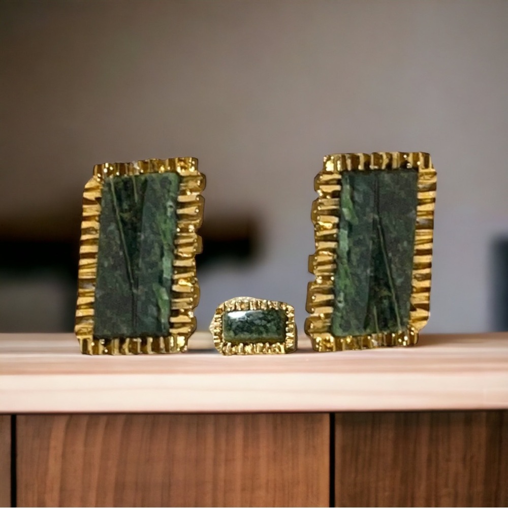 Sherman Senator Gold plated Jade cufflinks and tie pin set